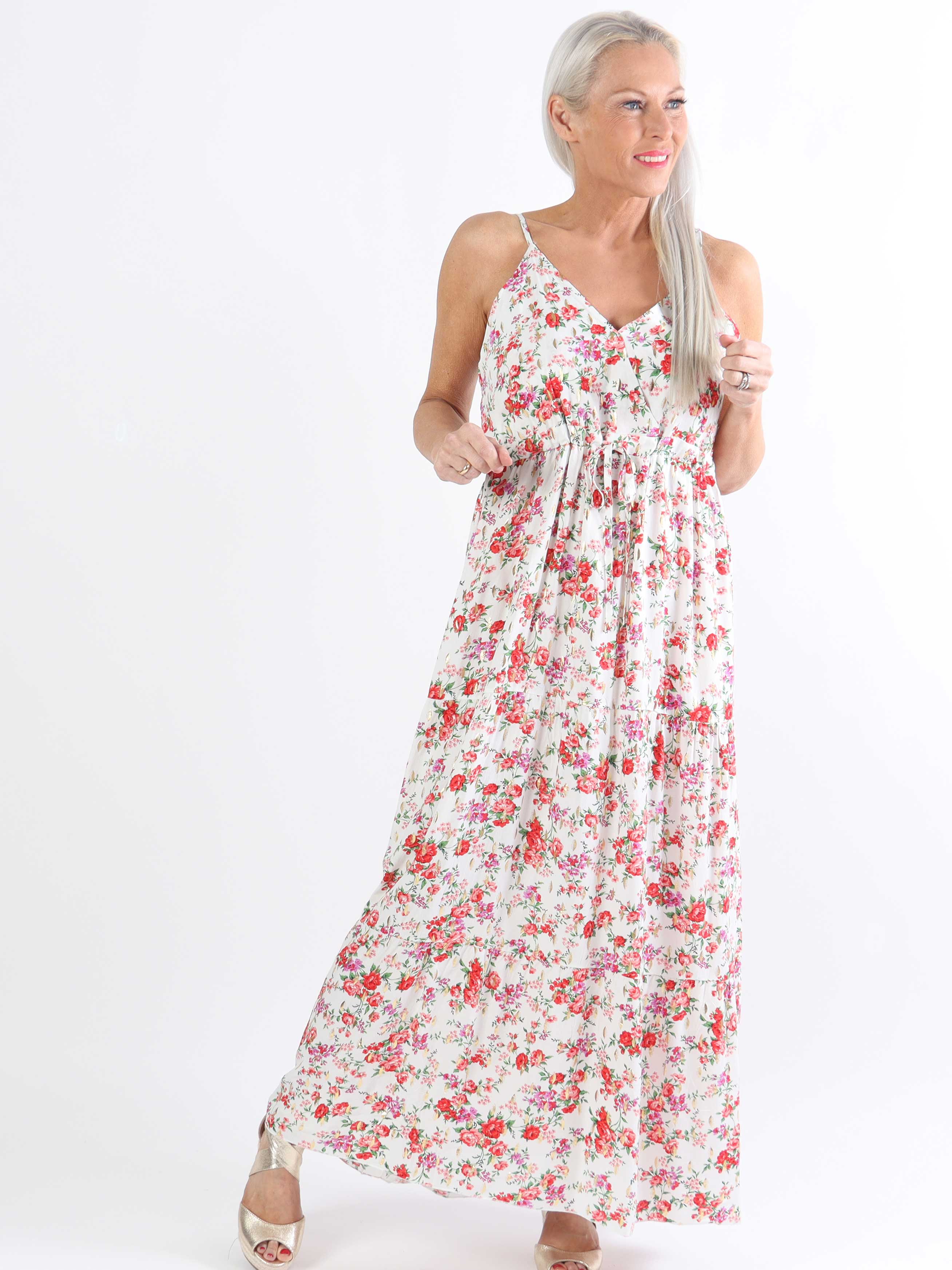 Lucie Rose - Plus size klänning med rosettmotiv och v-ringning